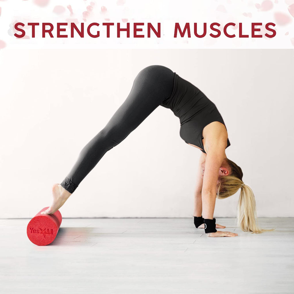 Yes4All Soft-Density Round Pe Foam Roller For Pilates, Yoga, Stretching, Balance & Core Exercises - 18 Inch Red