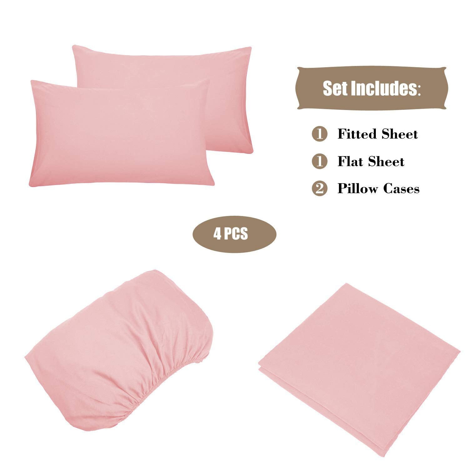 Best Season 4 Piece Bed Sheet Set (Queen,Blush Pink) 1 Flat Sheet,1 Fitted Sheet And 2 Pillow Cases,100 Brushed Microfiber 1800