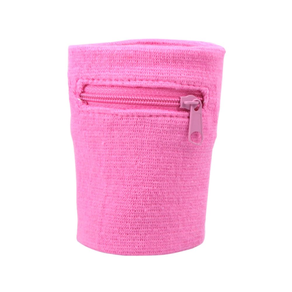 Suddora Zipper Wrist Pouch - Sweatband/Wristband Wallet For Keys, Id, Cards, Cash (Pink)