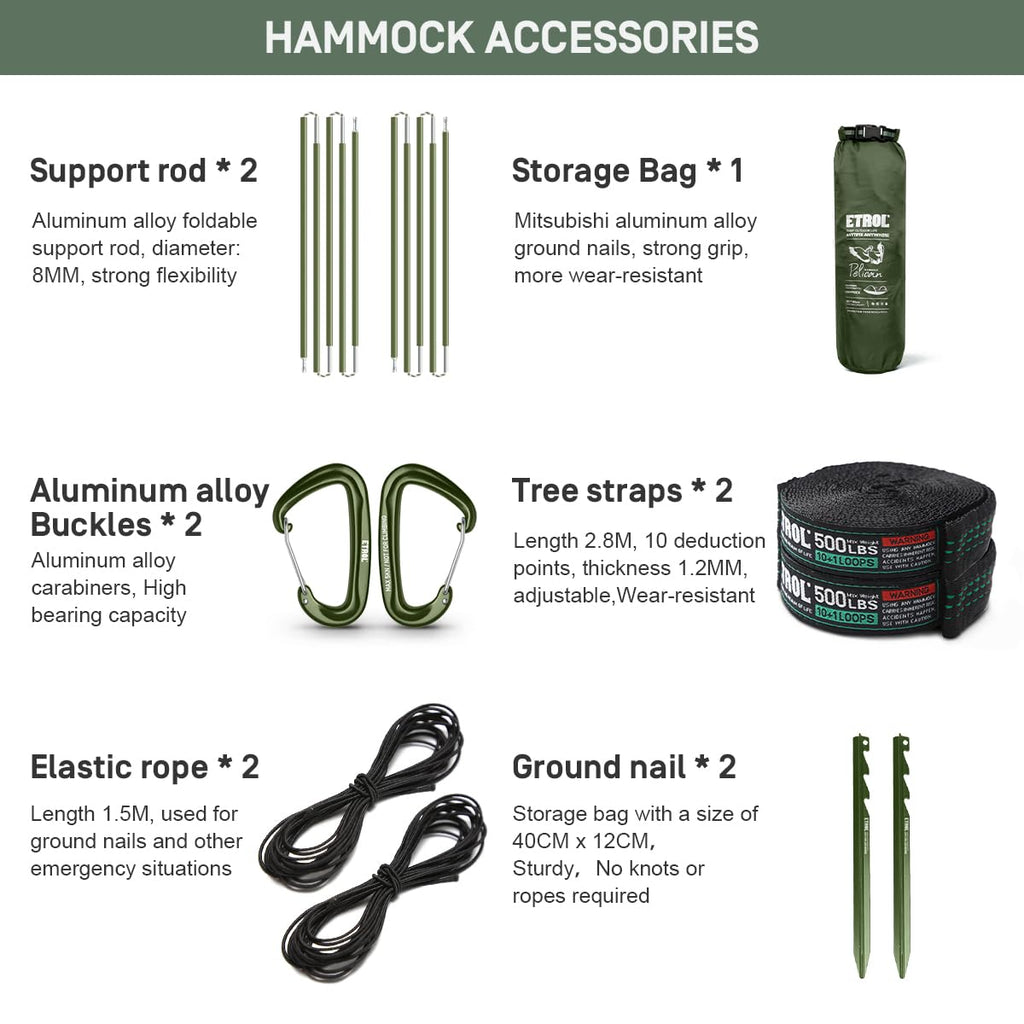 Etrol Camping Hammock With Mosquito Net,3 In 1 Function Parachute Portable Hammock,Double & Single Hammocks Tent For Travel Outd