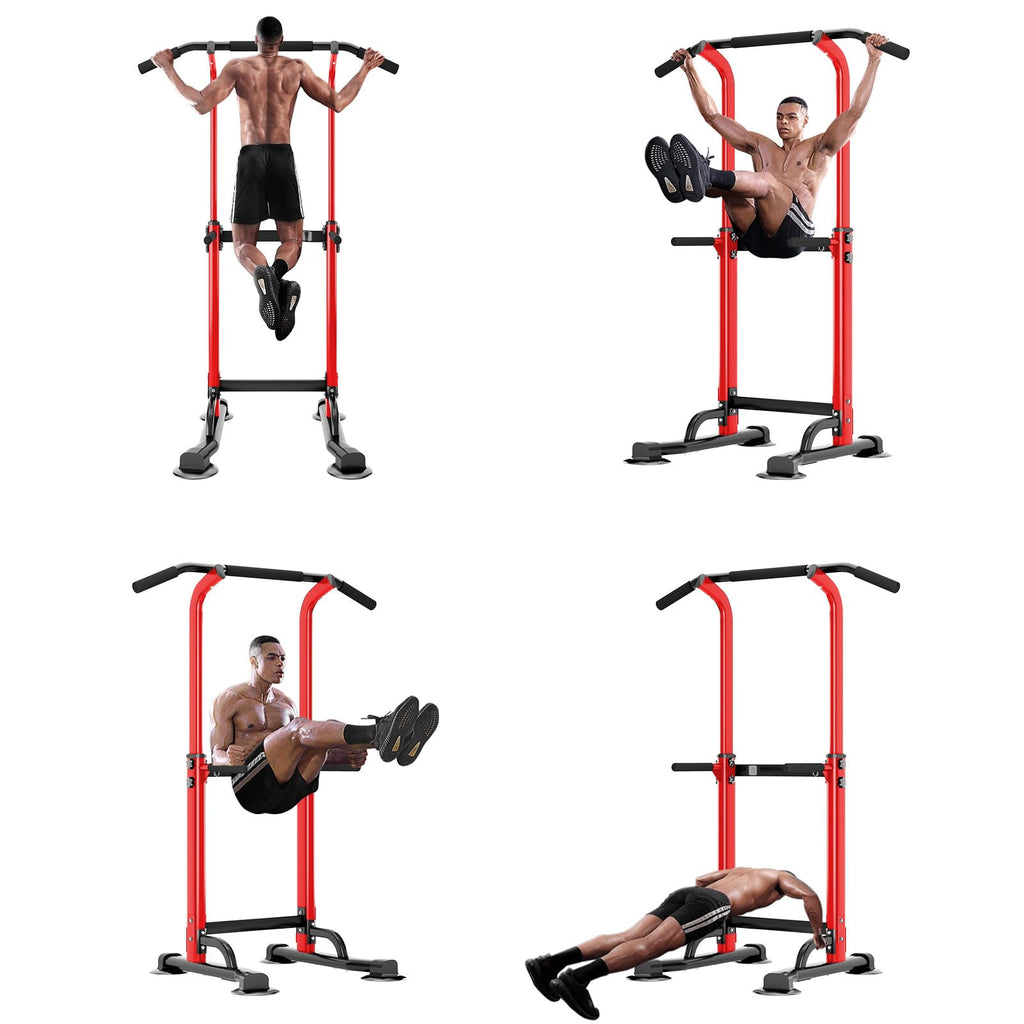 Sogespower Power Tower Dip Station Pull Up Bar For Home Gym Adjustable Height Strength Training Workout Equipment,Red
