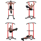 Sogespower Power Tower Dip Station Pull Up Bar For Home Gym Adjustable Height Strength Training Workout Equipment,Red