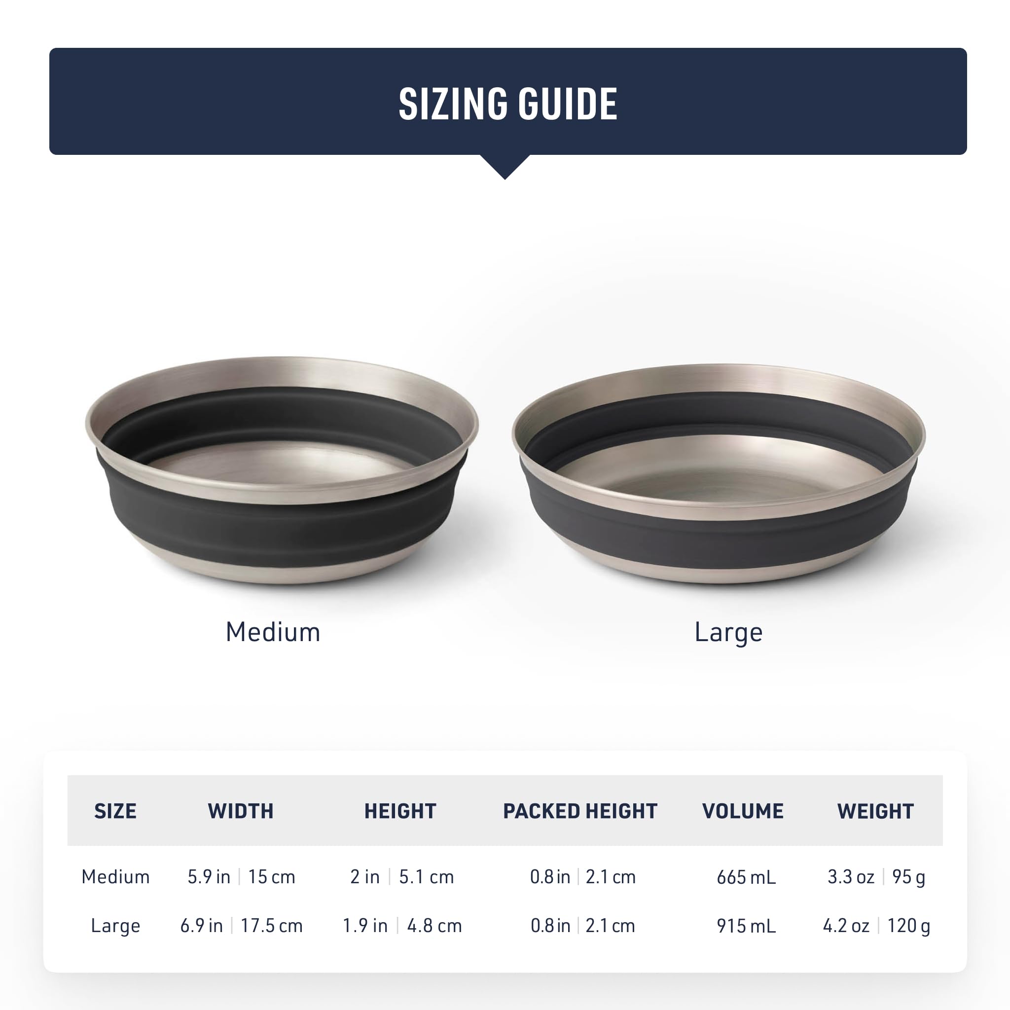 Sea To Summit Detour Stainless Steel Collapsible Bowl, Medium (22 Fl Oz), Moonstruck Grey
