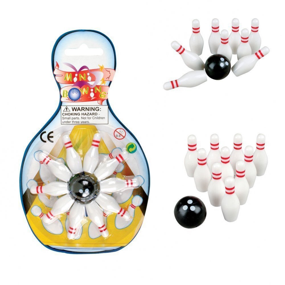 Kicko Miniature Bowling Game Set - 11 Pieces 1.5 Inch Deluxe - For Kids, Playing, Party Favors, Fun, Boys, Girls, Bowlers Etc.