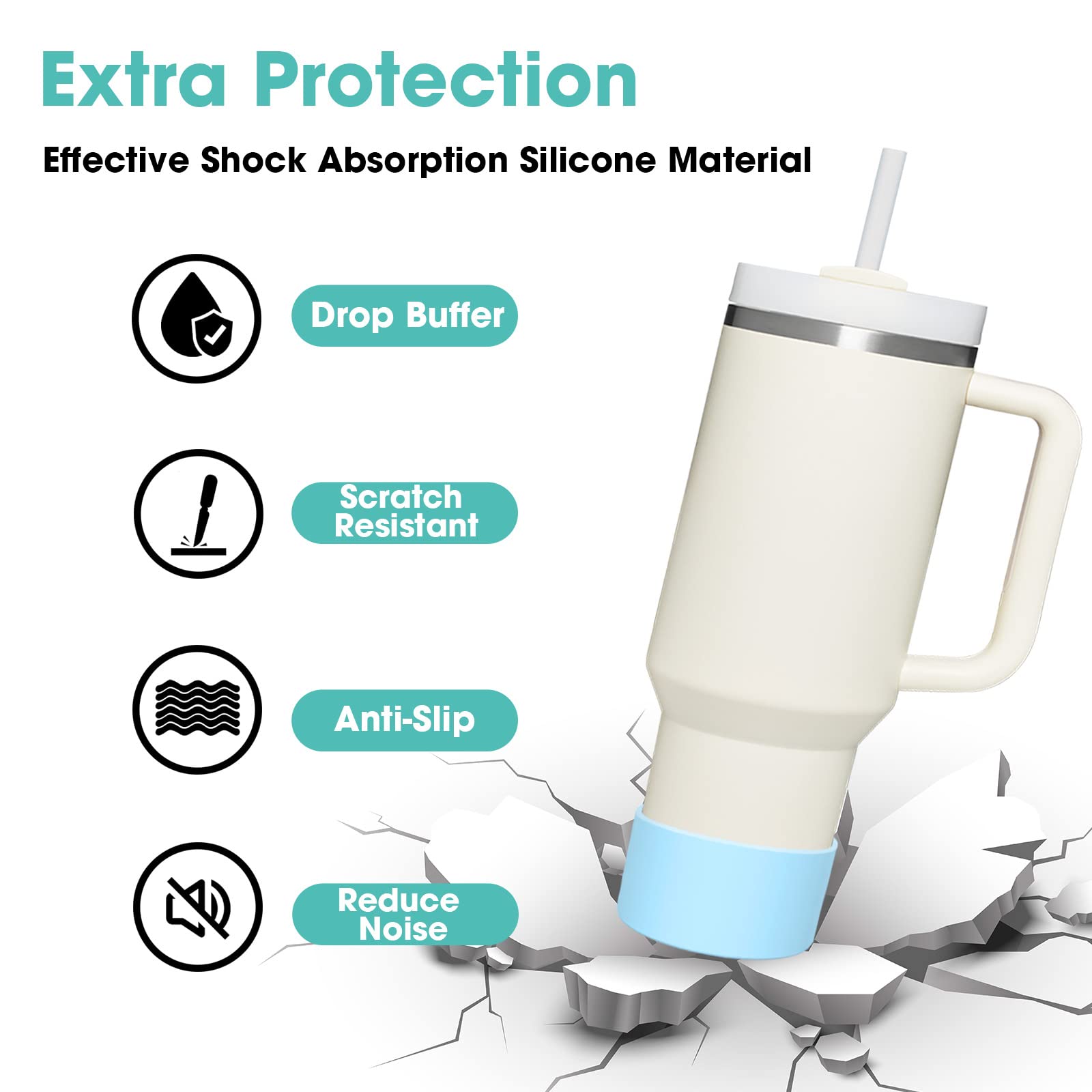 Airboat Upgrade 2PCS Protective Silicone Boot Bumper for Stanley Quencher Adventure 40oz 30oz IceFlow 20oz 30oz Tumbler, Water B