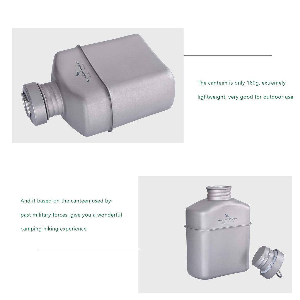 Boundless Voyage Titanium Military Canteen With Carry Bag Outdoor Camping Big Capacity Water Bottle Cup Pot Mess Kits 1100Ml Ti1