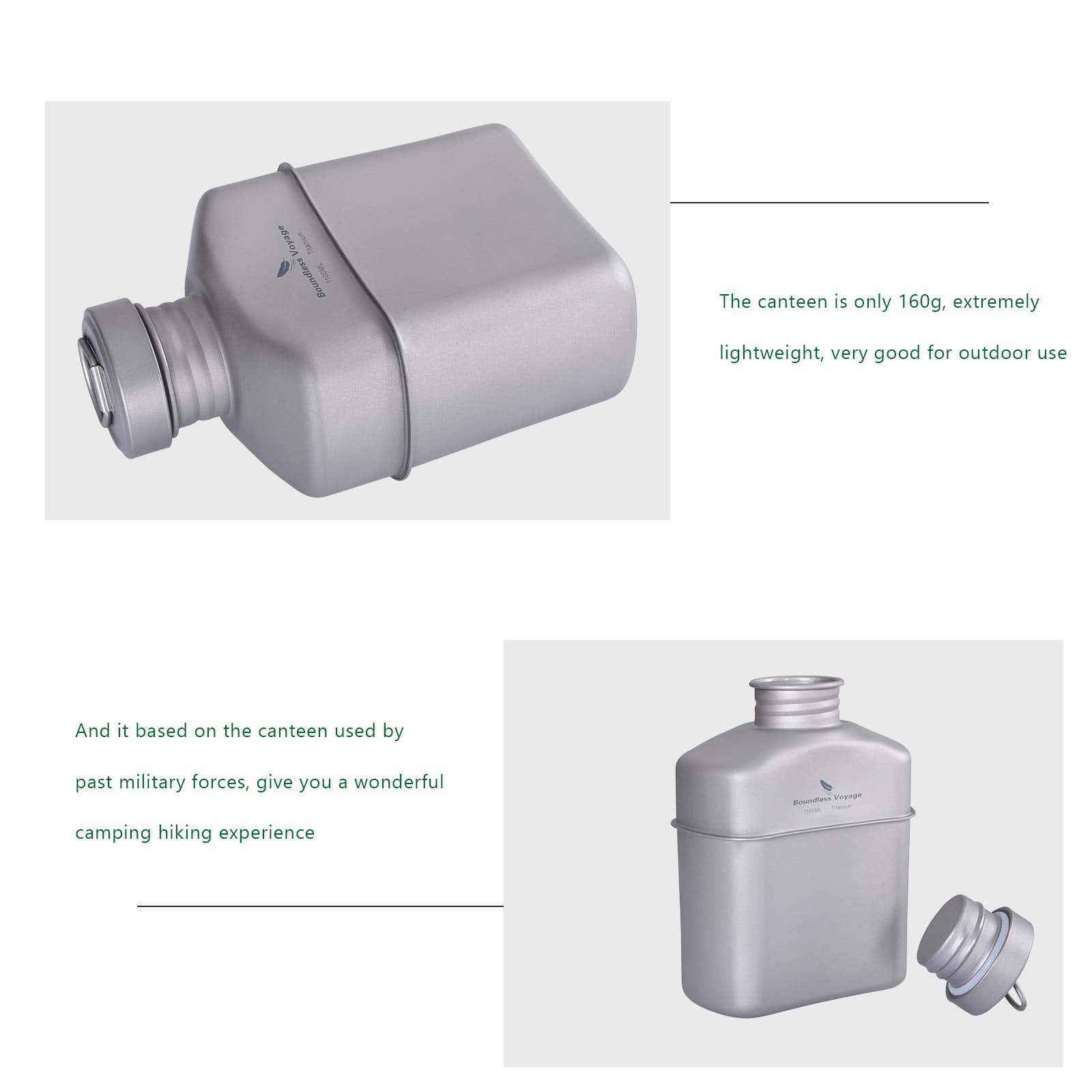 Boundless Voyage Titanium Military Canteen With Carry Bag Outdoor Camping Big Capacity Water Bottle Cup Pot Mess Kits 1100Ml Ti1