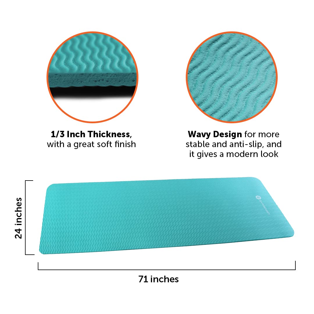 Gymenist Thick Exercise Yoga Floor Mat Nbr 24 X 71 Inches Great For Camping Cardio Workouts Pilates Gymnastics (Teal)