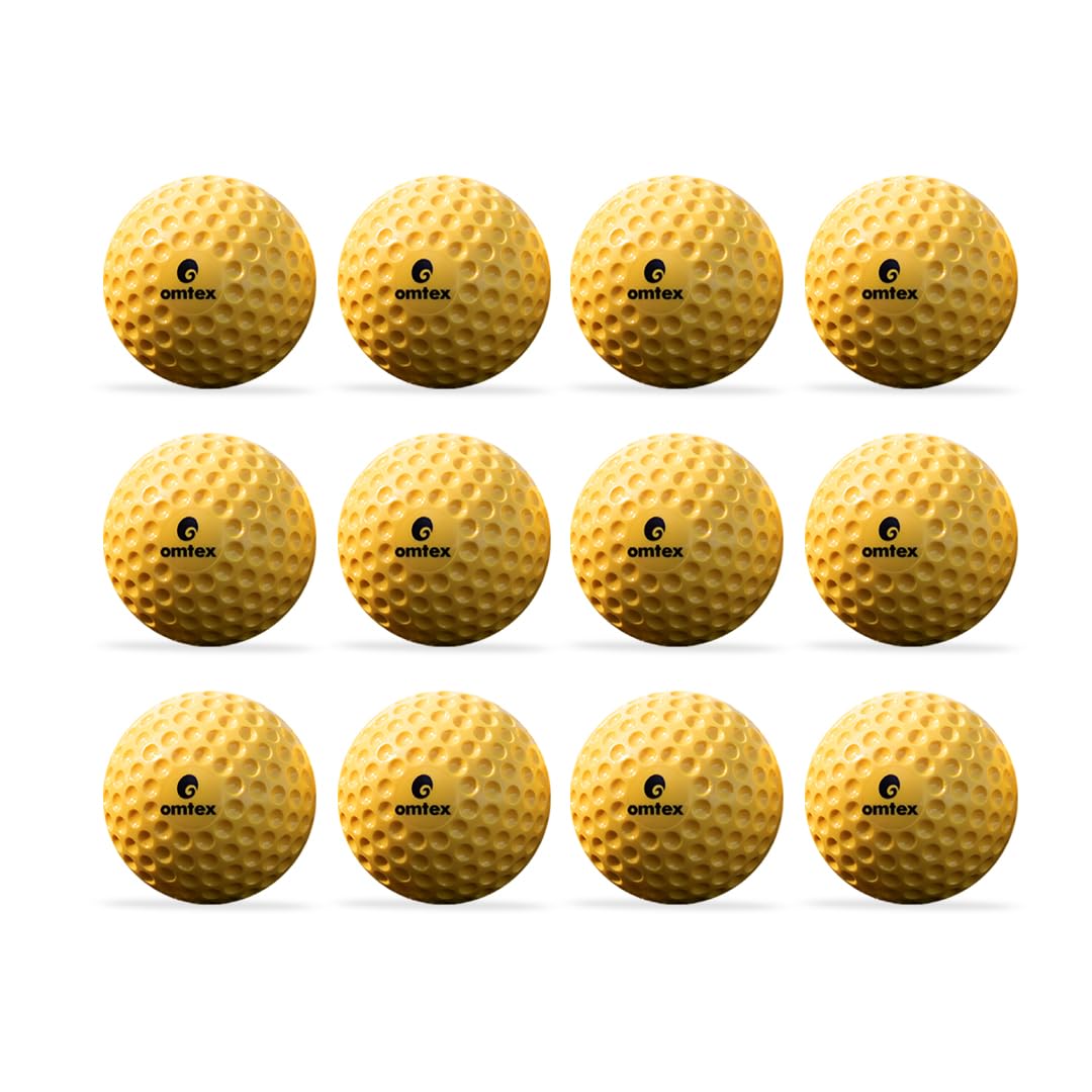 Omtex Pu Cricket Dimple Ball | Ideal For Bowling Machine Dimple Ball Yellow (Pack Of 12)