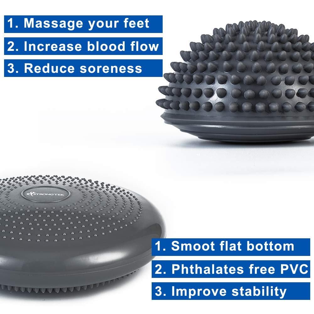 Strongtek Hedgehog Balance Pods With Hand Pump, Stability Balance Trainer Dots Plus Large Balance Pad, Core Body Balancing, Infl