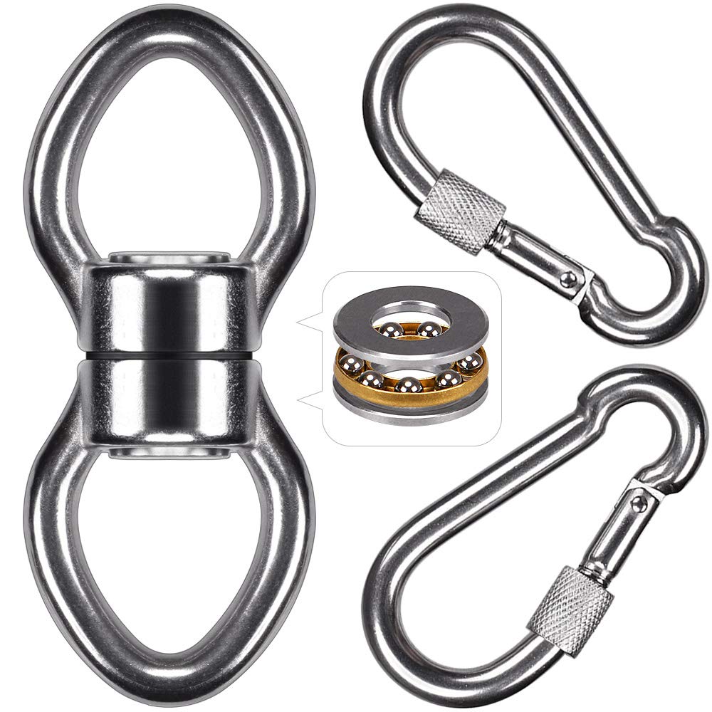 SELEWARE Silent Bearing Swing Swivel with 2 Carabiners, 360 Rotational Device Hanging Accessory for Tree Swing, Hammock Chair, Y