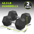 Hex Dumbbell Rubber Encased Dumbbell Strength Training Hex Dumbbell, Hand Weight For Workout & Exercise/Pair Of 42.5Lb