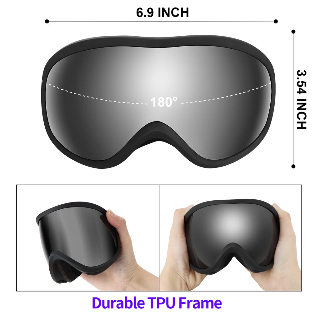Supertrip Snow Ski Goggles Anti-Fog 100% Uv Protection Snowboard Skiing Goggles (Black Frame/Gray Lens (Vlt 10%))
