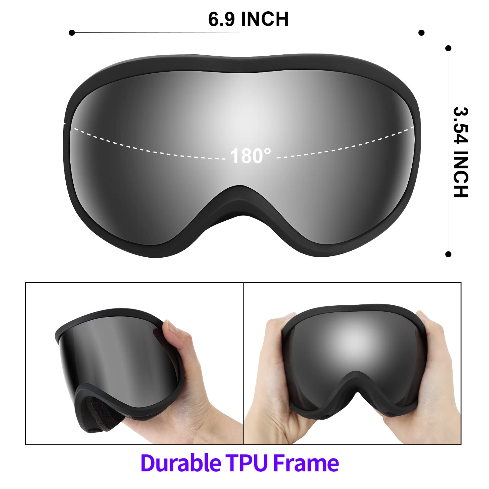 Supertrip Snow Ski Goggles Anti-Fog 100% Uv Protection Snowboard Skiing Goggles (Black Frame/Gray Lens (Vlt 10%))