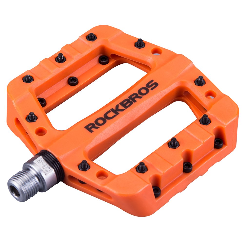 Rockbros Lightweight Mountain Bike Pedals Nylon Fiber Bicycle Platform Pedals For Bmx Mtb 9/16'' Orange