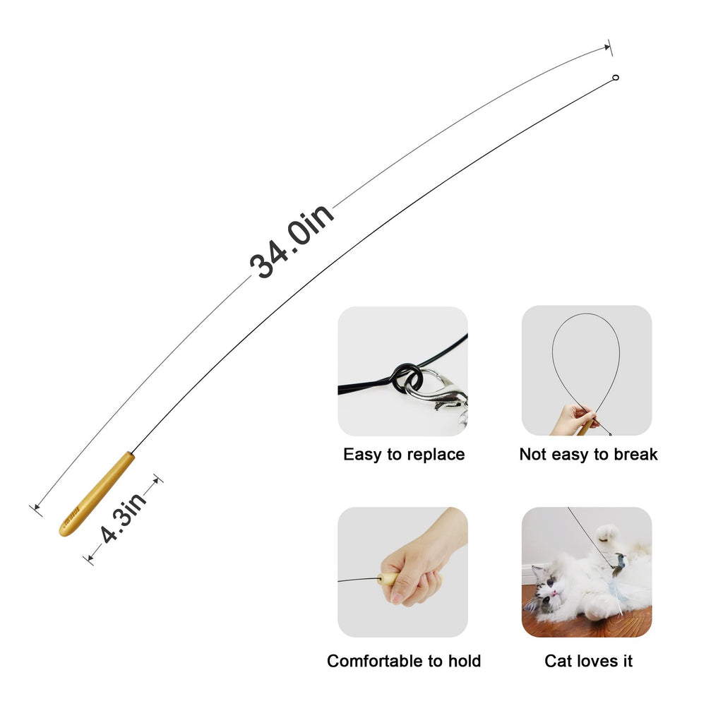 Ttcat Cat Wand Toys, 2Pcs Cat Wand Toy And 10Pcs Cat Feather Toys Cat Teaser Toy Refills,29 Flexible Steel Wire, Sturdy Wood Han
