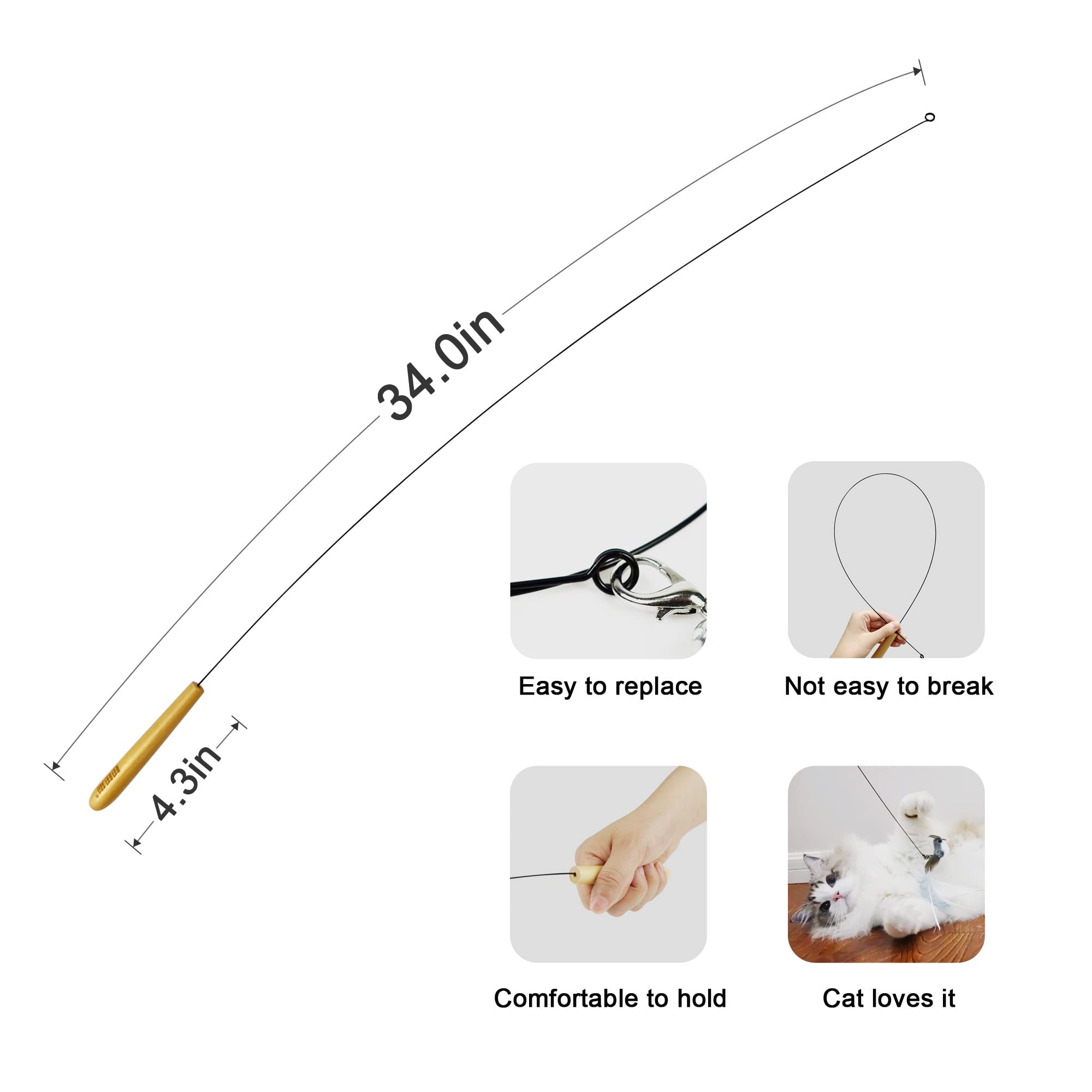 Ttcat Cat Wand Toys, 2Pcs Cat Wand Toy And 10Pcs Cat Feather Toys Cat Teaser Toy Refills,29 Flexible Steel Wire, Sturdy Wood Han