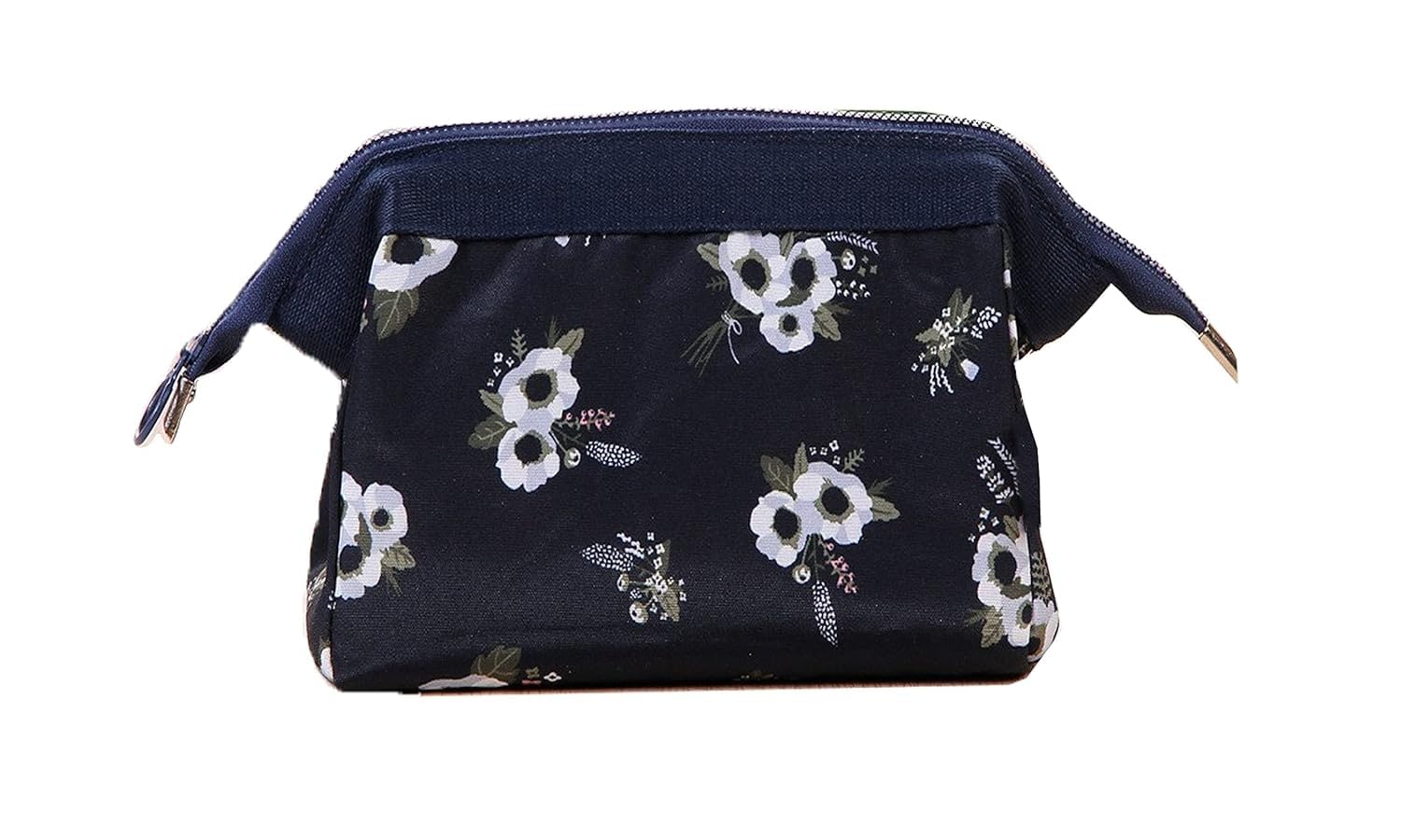 Cosmetic Toiletry Makeup Pouch With Portable Travel Multipurpose WaterResistant Zipper Makeup Brush Bags  Black Flower Aspbf4