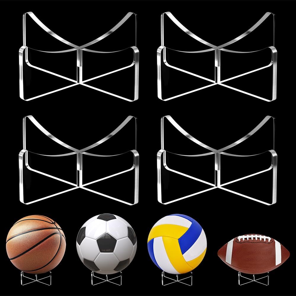 Orlanth [4 Pack] Basketball Stand 3.54x1.3 Inch, Clear Acrylic Ball Stand for Display, Storage Holder for Football Volleyball So
