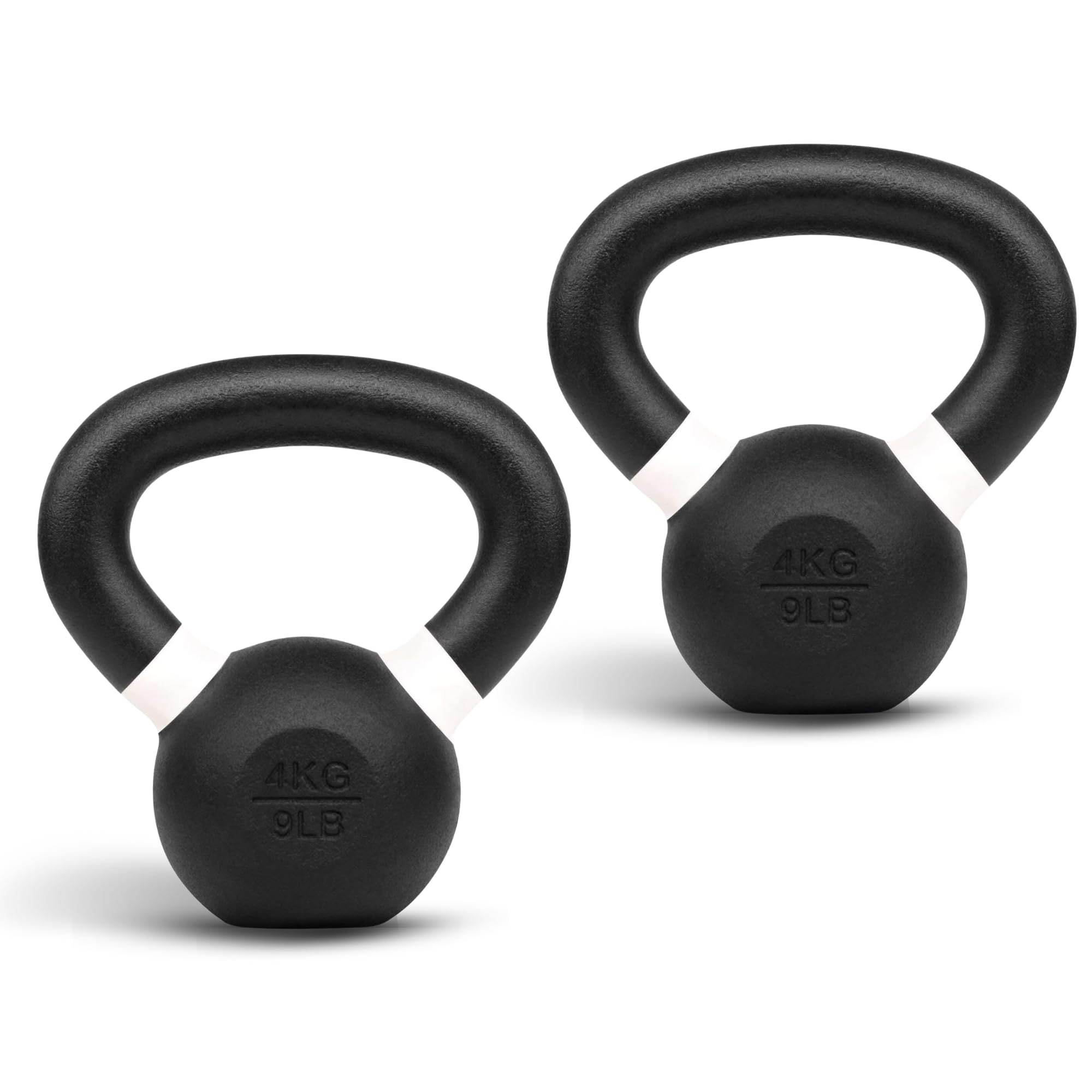 Yes4All Powder Coated Cast Iron Kettlebell Pair White - 4 Kg / 9 Lb Strength Training Kettlebells Weight Set For Full Body Worko