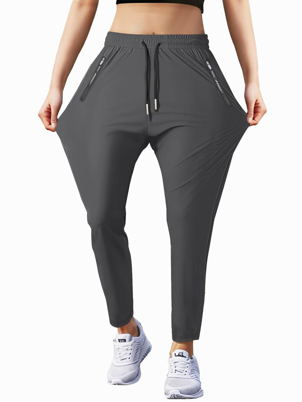 Hidkat Womens Sports Jogging Pants with Zipper Pocket Womens Hiking Fitness Tracking Workout Pants Grey