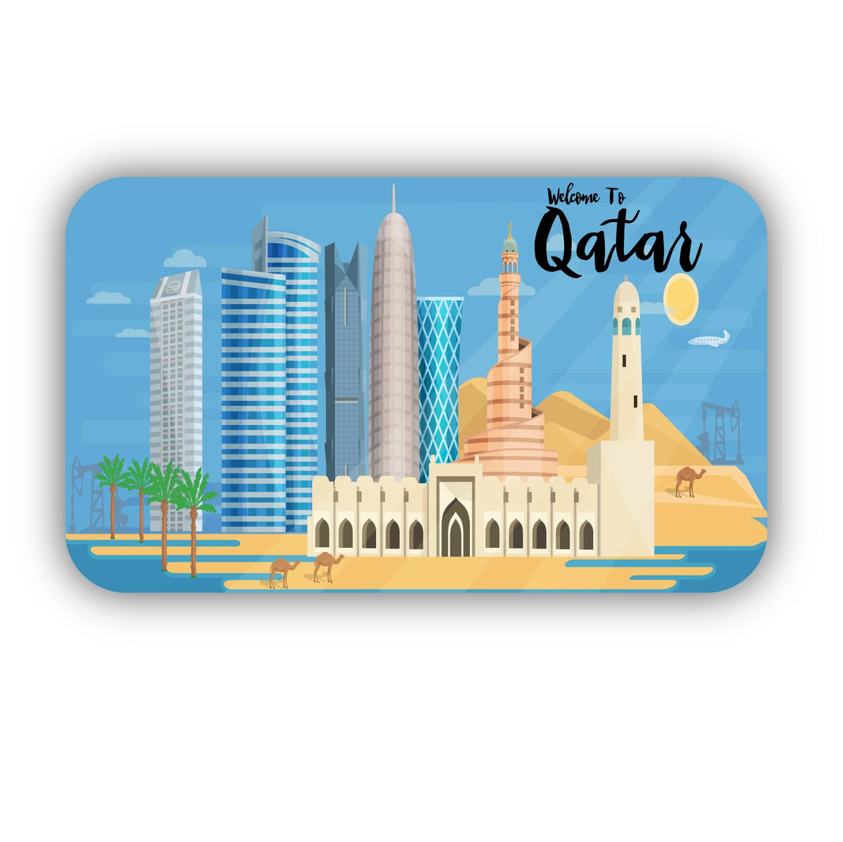 ISEE 360 Welcome to Qatar Multicolor Fridge Magnet for Home Office Kitchen Door Refrigerator Door Decor Travel Souvenir Gift L X