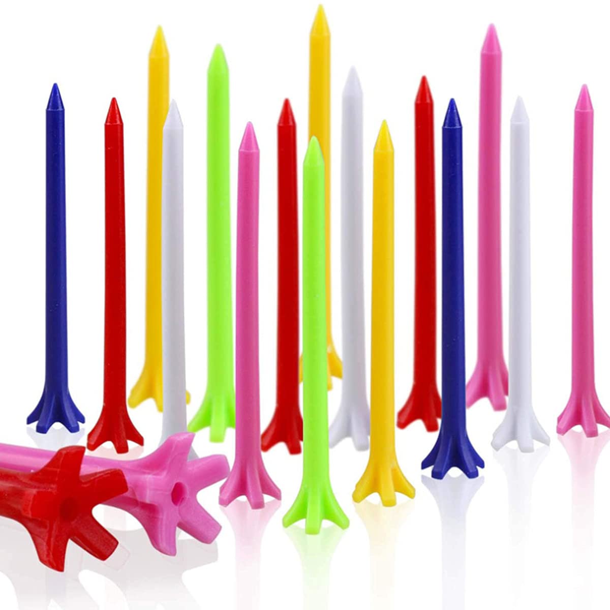 Kiseer 100 Pack Assorted Colors Professional Durable 2 3/4 Inch Plastic Golf Tees Bulk (Random Colors)