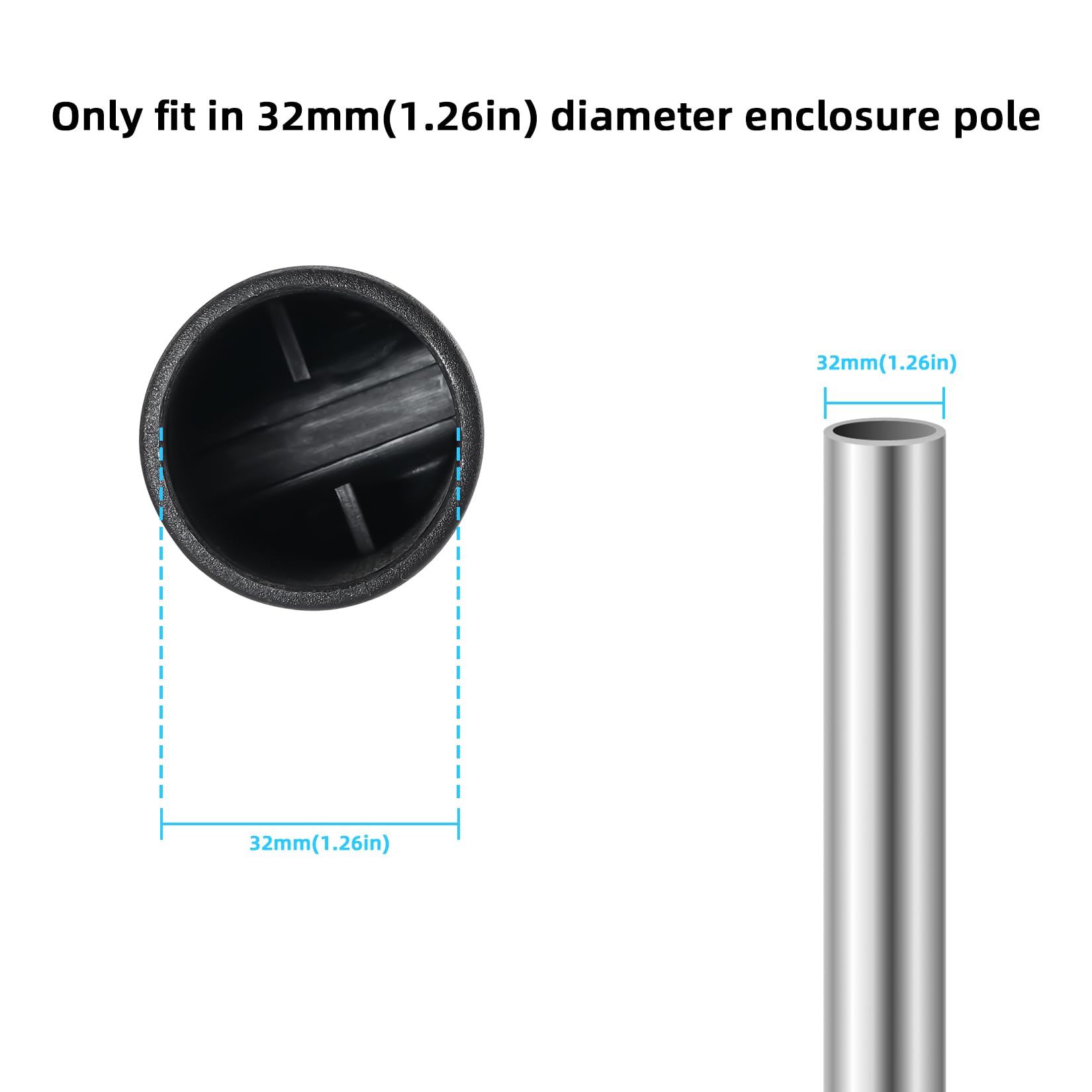 Ziziland Trampoline Enclosure Pole Cap For Flat Steel Sheet Top Ring System, 6 Pieces, Black, Only Fit In 32Mm(1.26In) Diameter