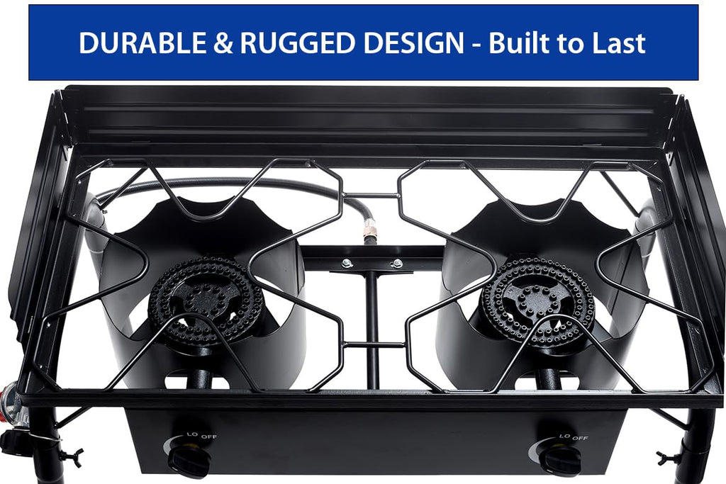 Flame King 200,000 Btu Propane Burner Gas Stove Heavy Duty Turkey Fryer/Camp Cooker, Portable With Stand Great For Outdoor Cooki