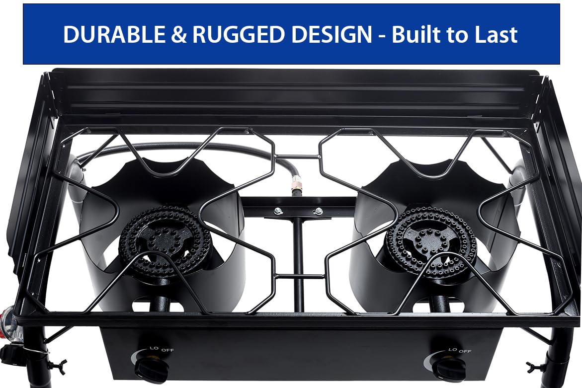 Flame King 200,000 Btu Propane Burner Gas Stove Heavy Duty Turkey Fryer/Camp Cooker, Portable With Stand Great For Outdoor Cooki