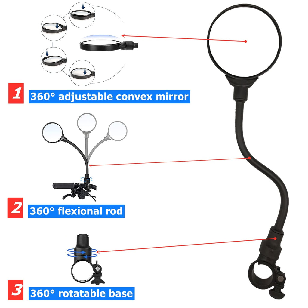 Ryango Bike Mirror, Adjustable Bike Mirrors Handlebar Rearview Mirror, Acrylic Convex Round Bike Rear View Mirrors For Handlebar