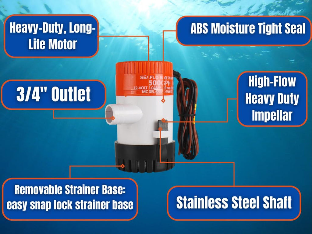 Seaflo 01-Series 500 Gph Bilge Pump 12V 4-Year Warranty!