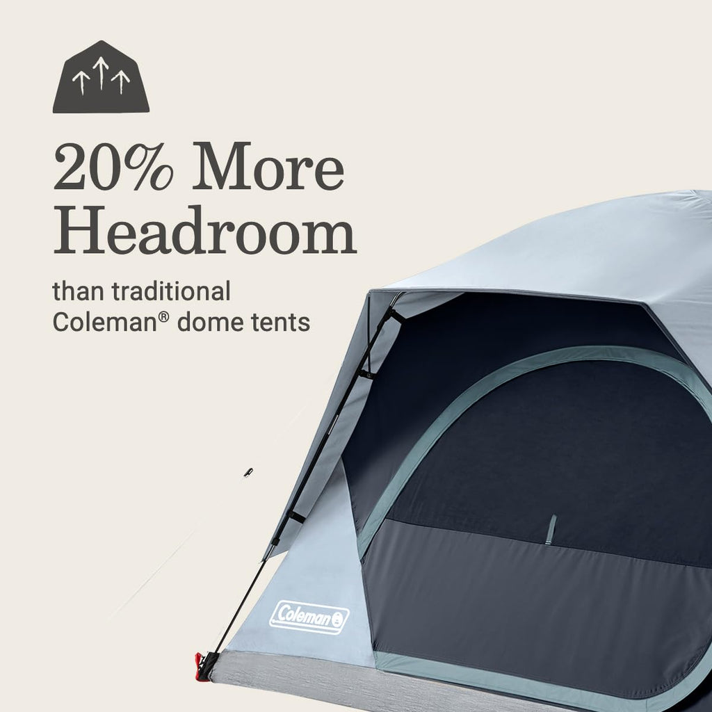 Coleman Skydome Tent With Led Lights, Weatherproof 4-Person Tent With Overhead Lighting Sets Up In 5 Mins, Made Of Pfas-Free Mat