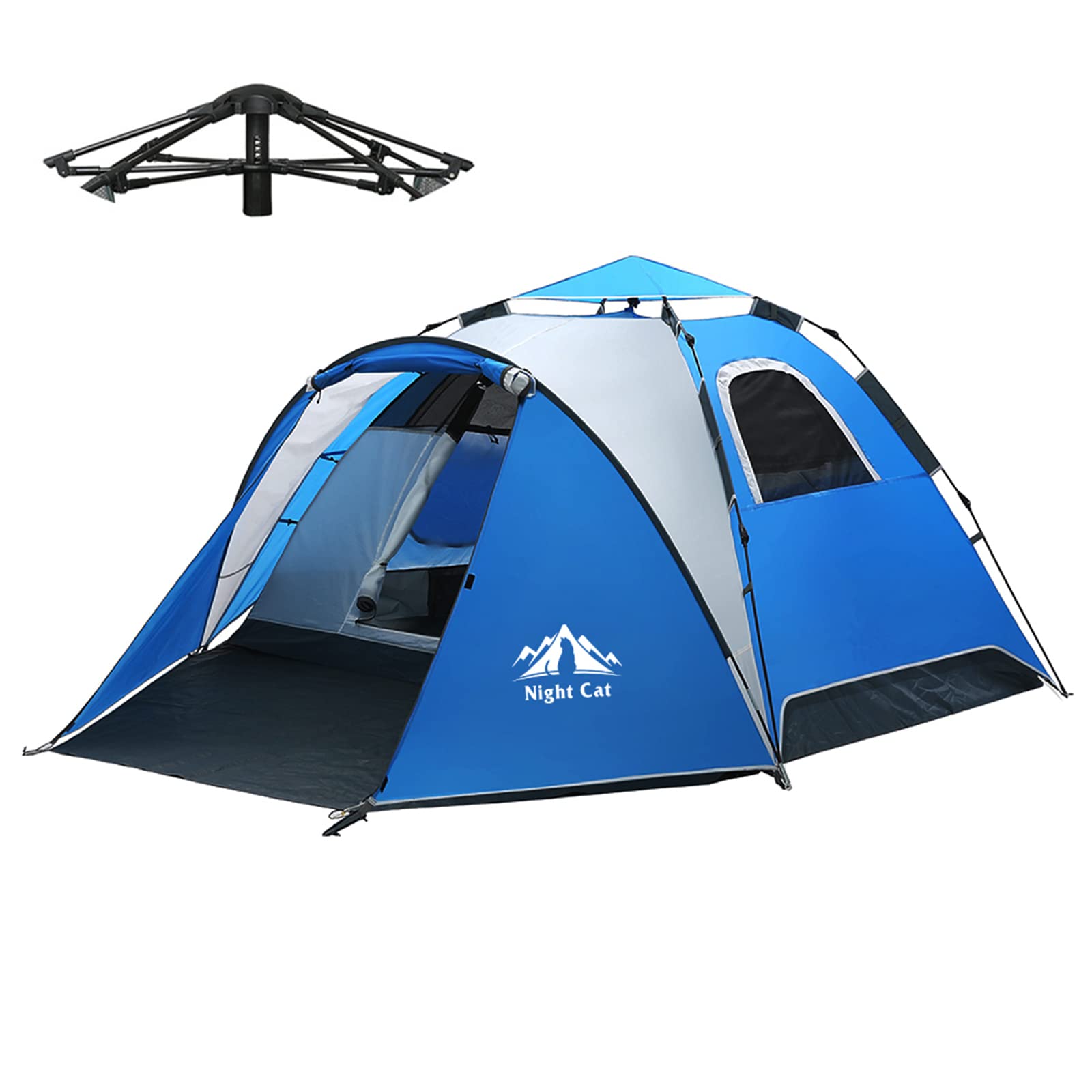 Night Cat Pop Up Tent 2-3 Persons Instant Set Up Tent with Footprint Tarp & Porch, Automatic Double Layer Waterproof Camping Ten