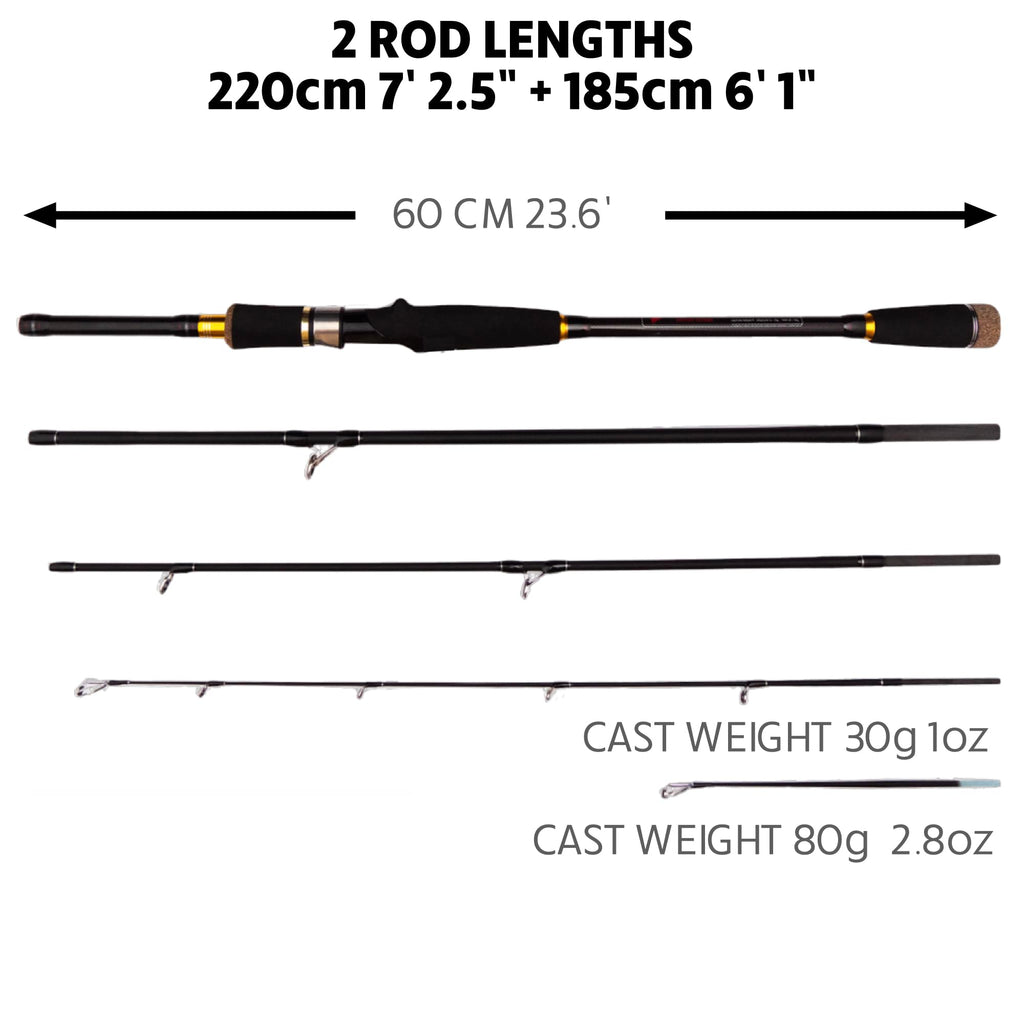 Rigged And Ready Predator P-S-B Unique Predator-Spin-Baitcast Travel Fishing Rod With Case+Micro Trigger +2 Tips,Rod Lengths 2.2