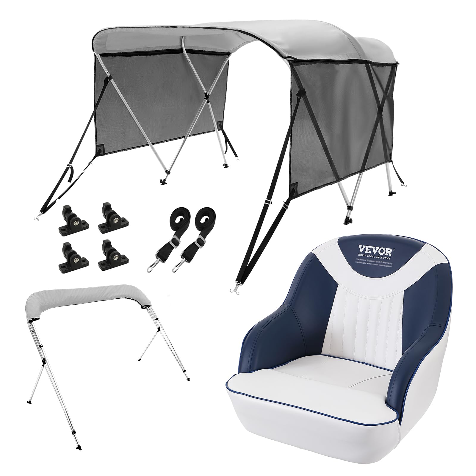 Vevor Captain Bucket Seat + 4 Bow / 3 Bow Bimini Tops