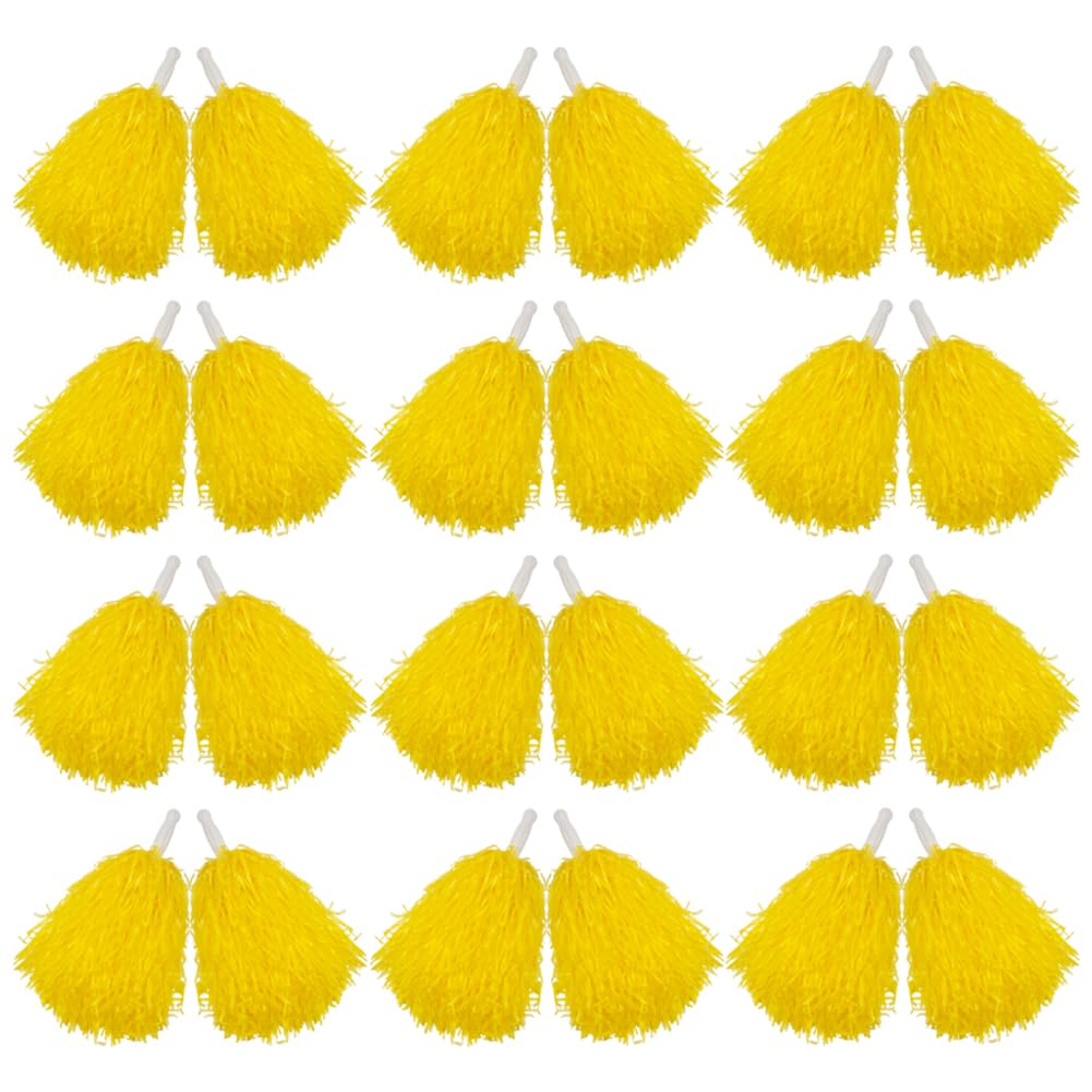 Hooshing 12Pcs Cheerleading Pom Poms Yellow Plastic Cheer Pom Poms With Handles For Team Spirit Sports Party Dance