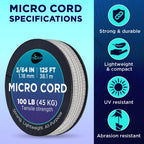 Teceum Micro Paracord - Silver Gray - 1.18 Mm X 125 Ft - Micro Utility Cord - Thin Braided Paracord Rope Nylon Polyester - Wind