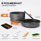 Odoland 9Pcs Camping Cookware Non-Stick Lightweight Camping Pots And Pans Set With Plastic Bowls Soup Spoon For Camping, Backpac