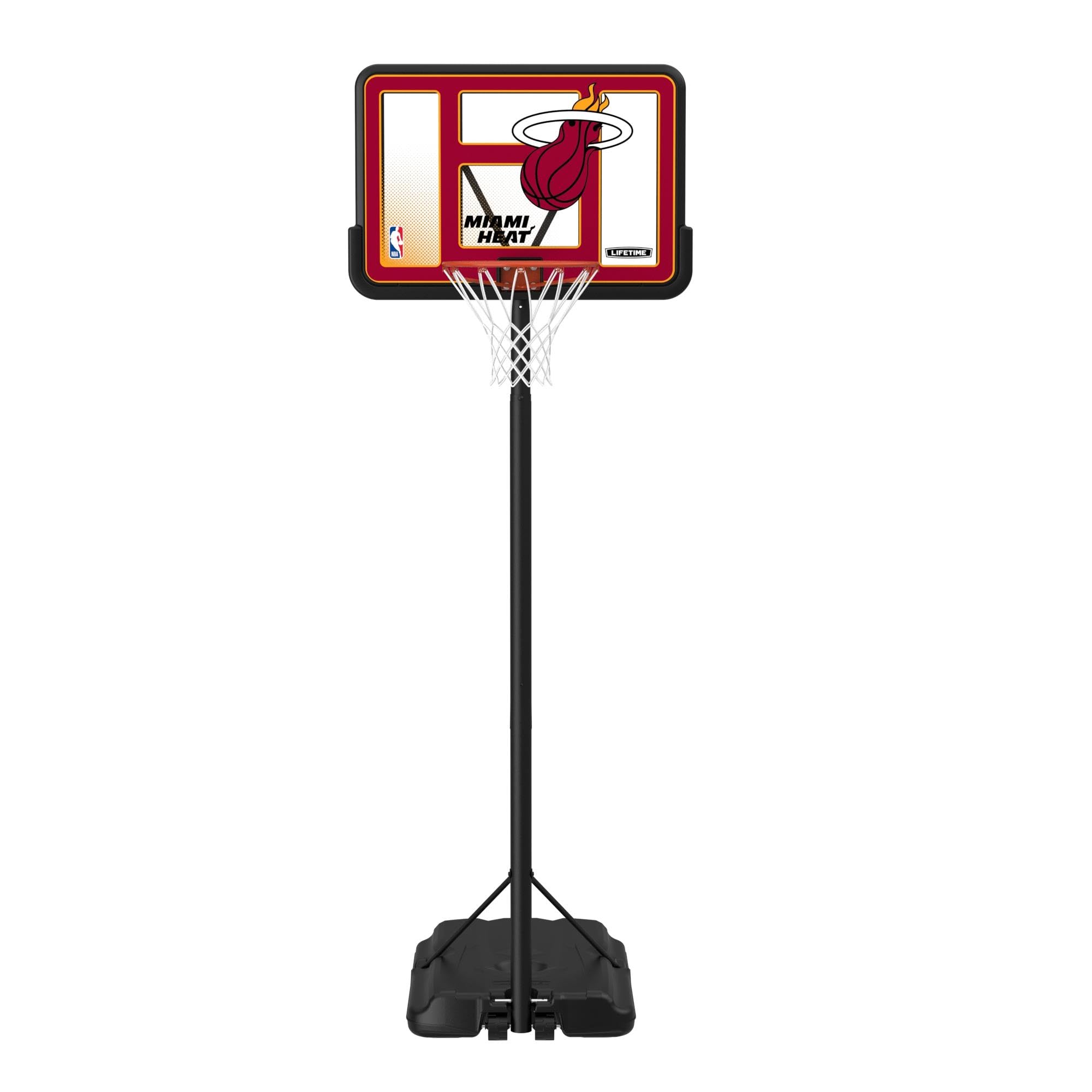 Lifetime NBA Miami Heat Portable Basketball Hoop, Adjustable Height 7.5-10 Ft, 44 Inch Shatterproof Fusion Backboard, Base with 