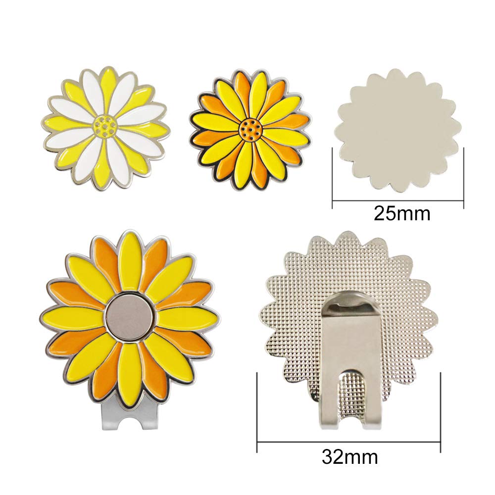 Pinmei Sunflower Golf Ball Marker With Golf Hat Clip(One Hat Clip With Two Markers)