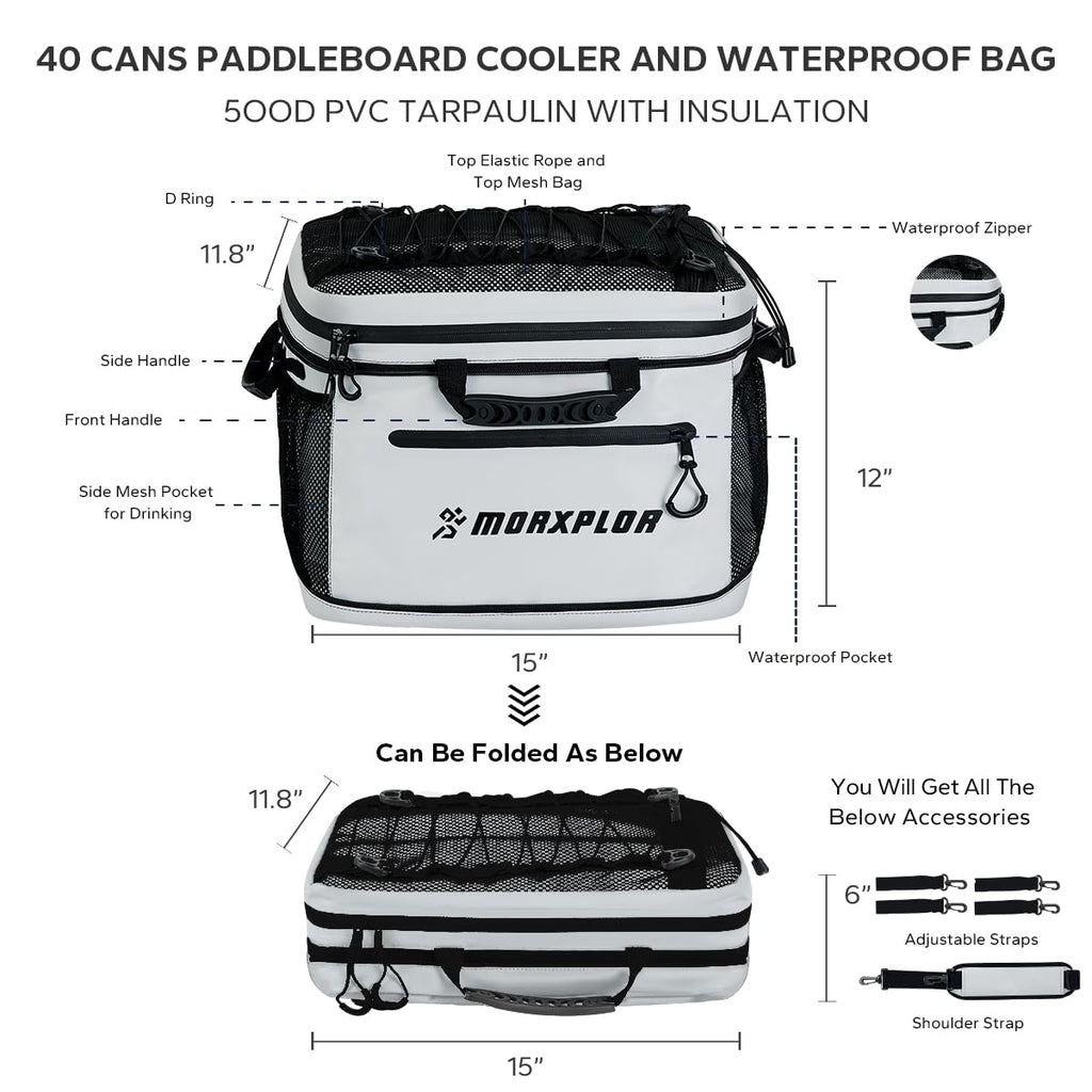Morxplor Waterproof Pvc Material Paddleboard Cooler Deck Bag,40 Cans Sup Deck Cooler Bag,Cooler Bag For Paddleboard,Lunch Box Co