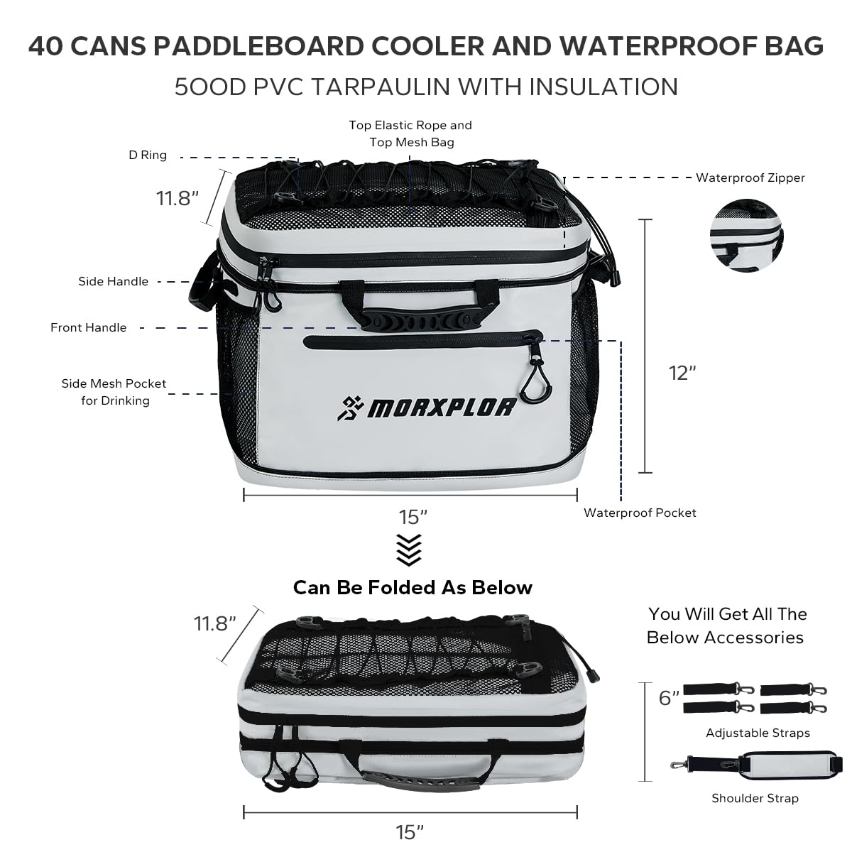Morxplor Waterproof Pvc Material Paddleboard Cooler Deck Bag,40 Cans Sup Deck Cooler Bag,Cooler Bag For Paddleboard,Lunch Box Co