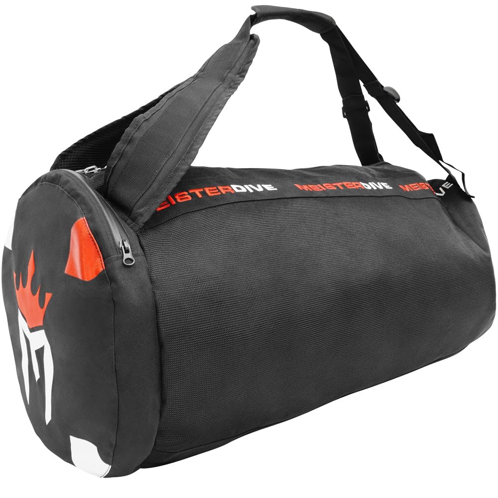Meister Mesh Duffel Backpack Dive Bag W/Dry Pocket For Scuba & Snorkeling - Black