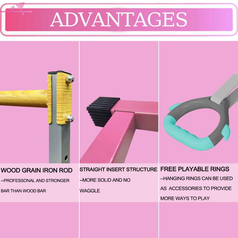 Glant Gymnastics Bar For Kids With Swing Set, 8 Heights Adjustable Easy Folding Gymnastic Training Bar Kids Monkey Horizontal Ba