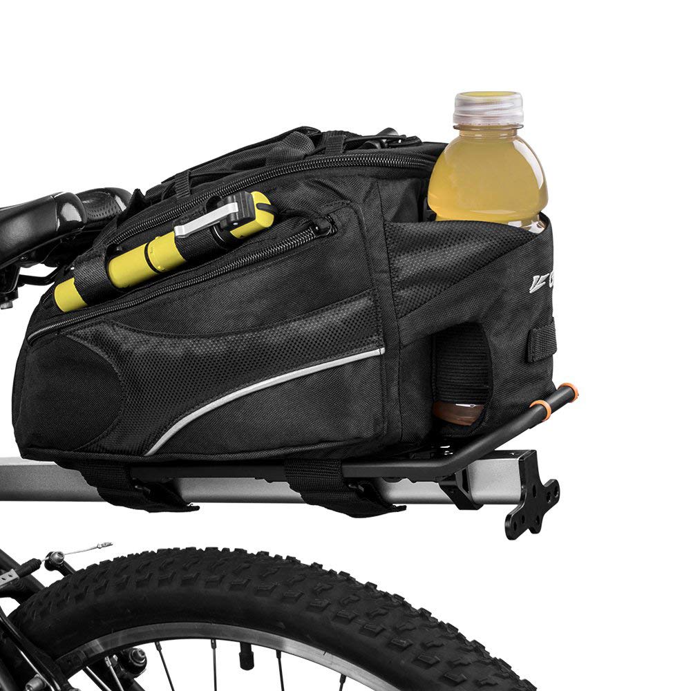 BV Bike Commuter Carrier Trunk Bag with hook and loop Pump Attachment, Small Water Bottle Pocket & Shoulder Strap
