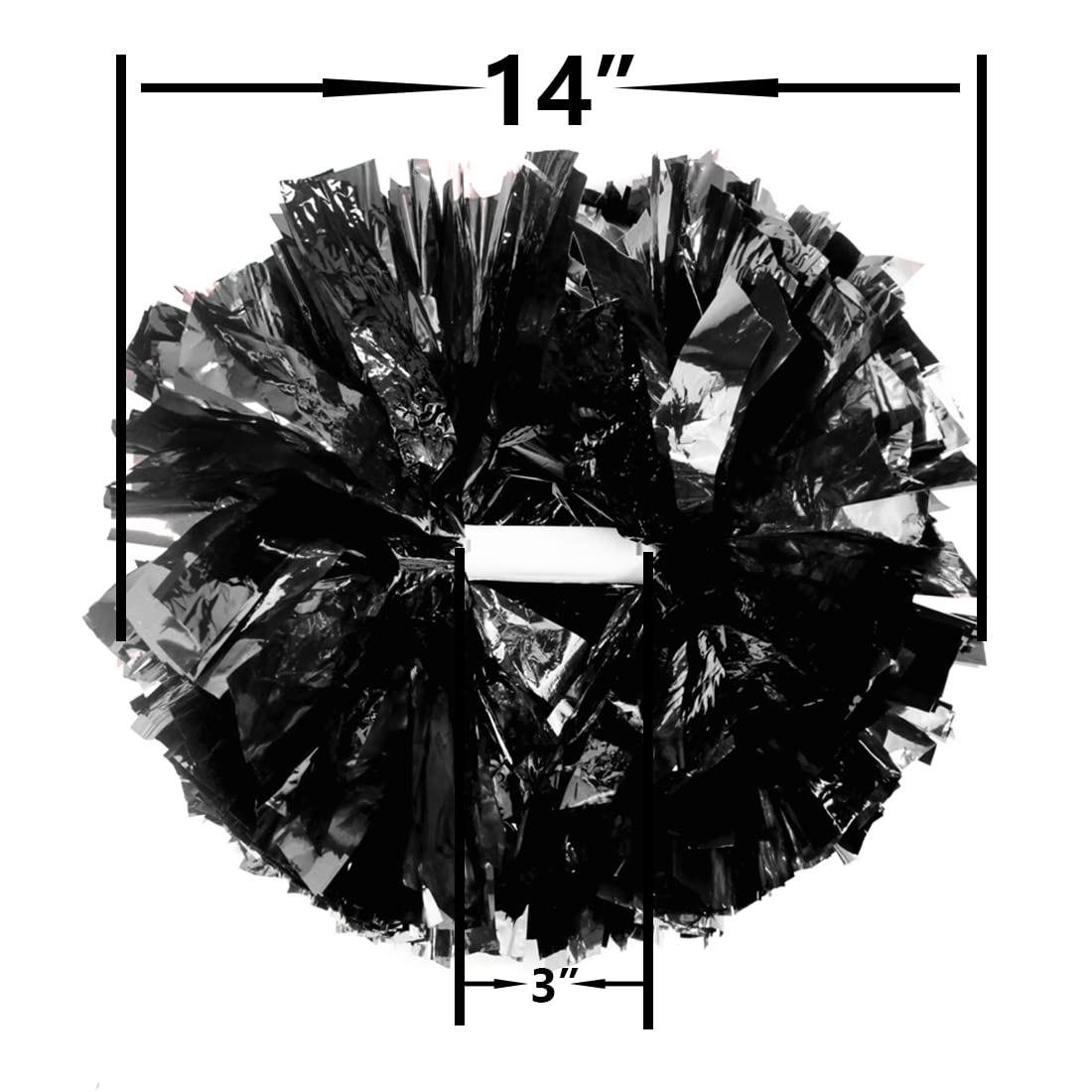 Hooshing 2 Pack Pom Poms Cheerleading Black Metallic With Baton Handle For Cheerleader Sports Dance Team Spirit Party Kids Adult