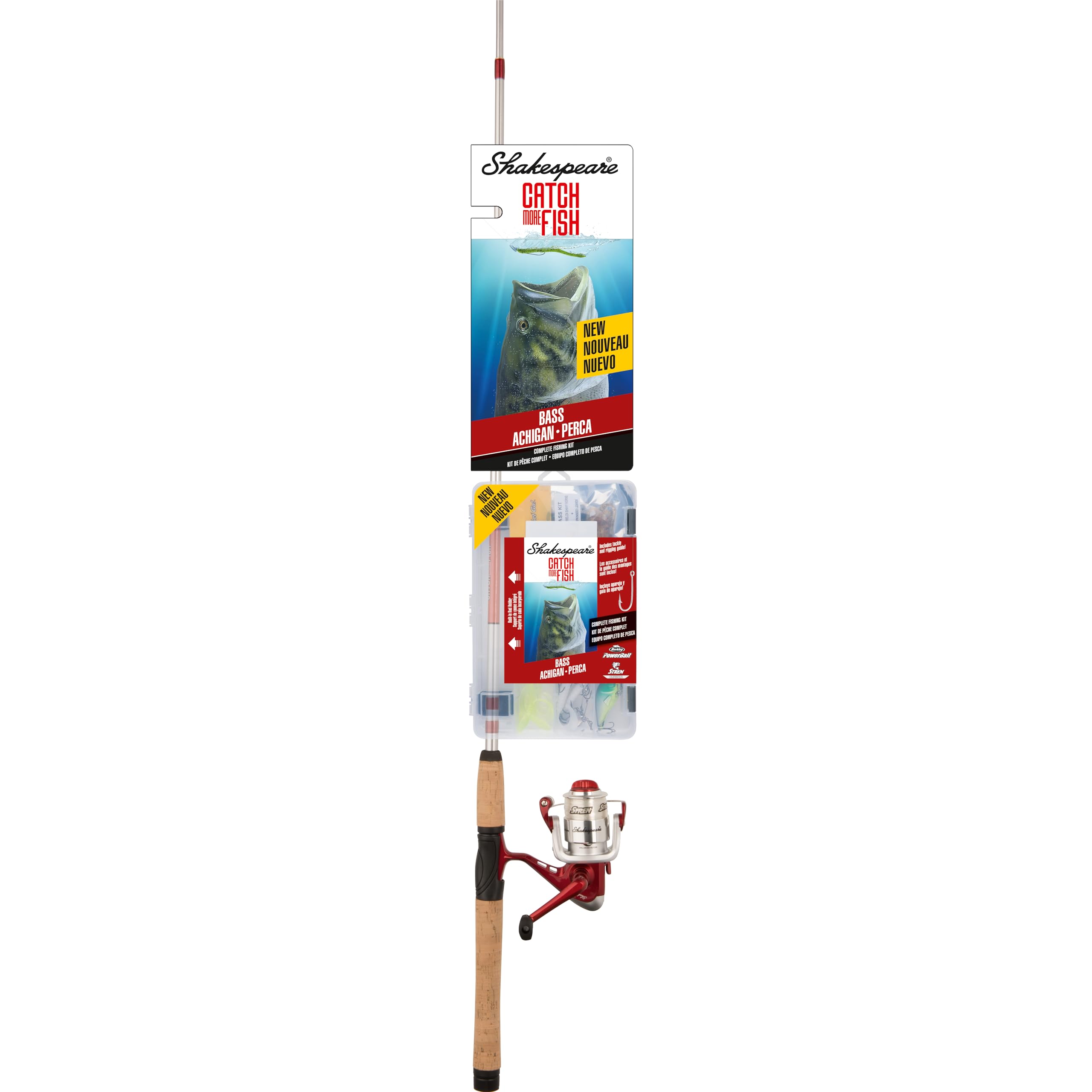 Shakespeare Catch More Fish Bass Spinning Fishing Combo, Includes Fishing Rod & Reel, Berkley Fishing Baits, Live Bait Tackle, P
