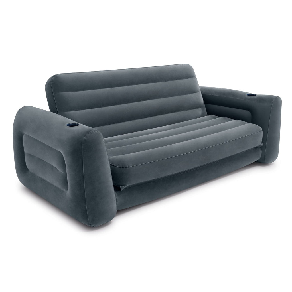 Intex Inflatable Pull-Out Sofa: Velvety Surface, 2-In-1 Valve, Cupholder, 46'' X 88'' X 26'' - Blow-Up Couch And Folding Queen S