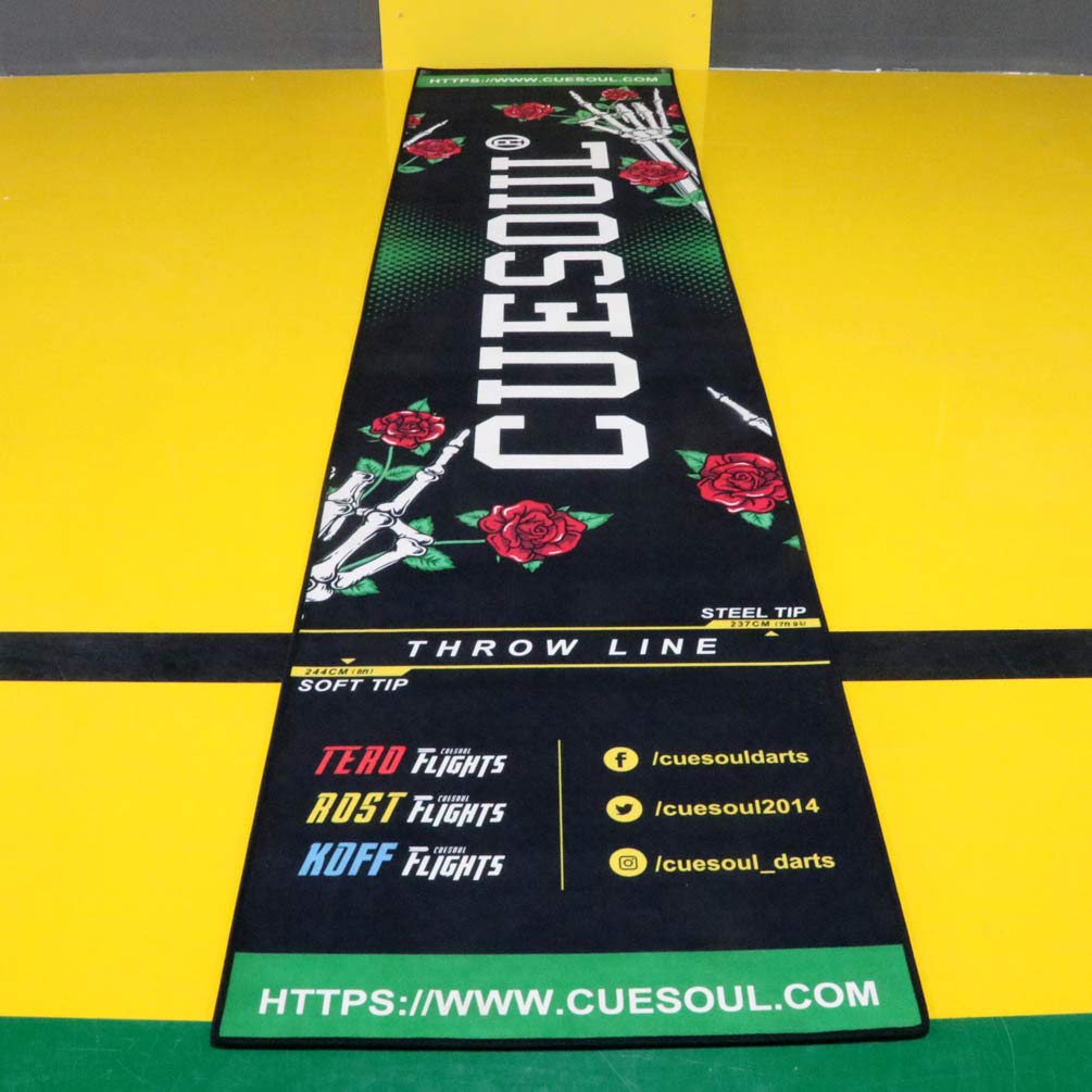 Cuesoul Heavy Duty Darts Mat Includes Both Official Soft & Steel Tip Throwline Rose Skull